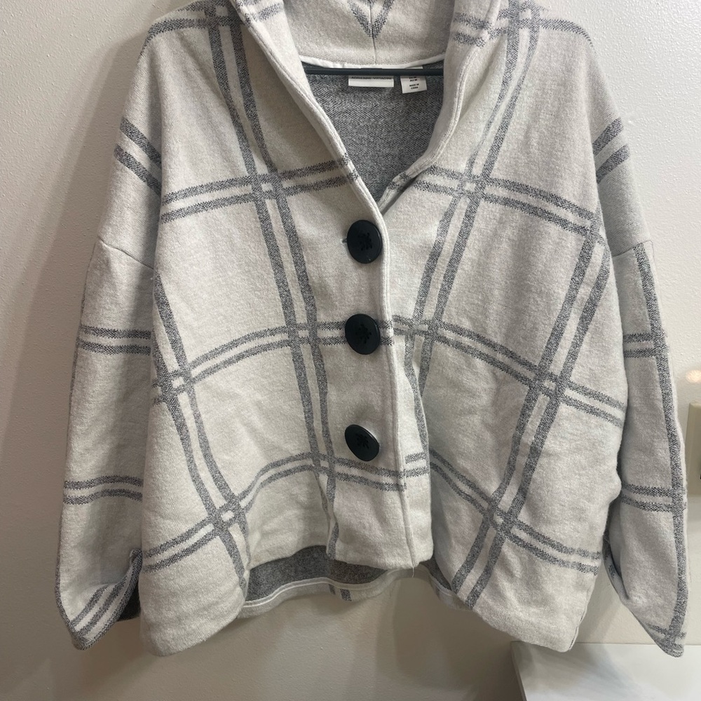 Adrienne Vittadini Plaid Cardigan - Cream and Gray